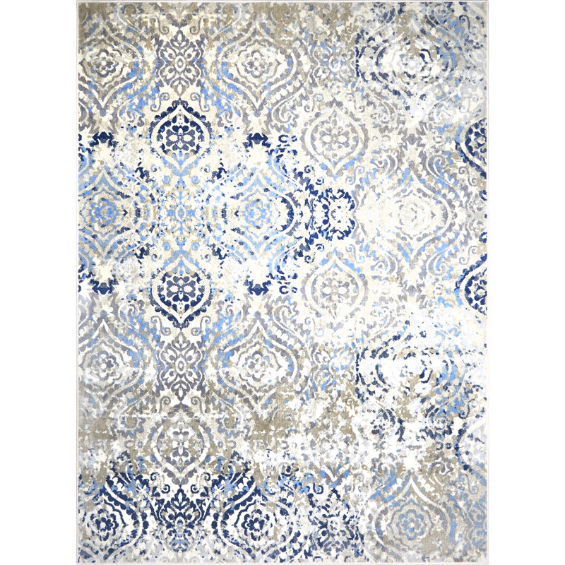 Bungalow Rose Rondo Power Loom Ivory/Blue Rug & Reviews Wayfair